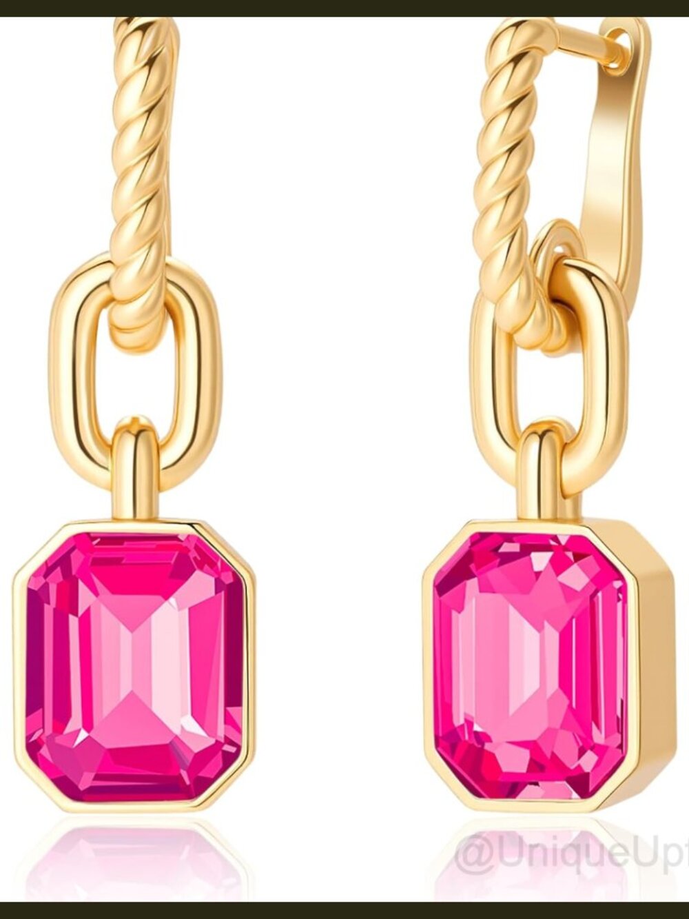 18K Gold Plated Huggie Hoop Drop Earrings with Crystal Dangle